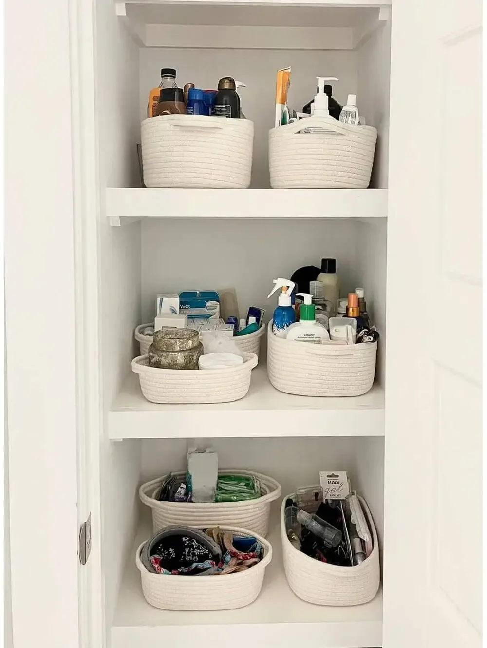 CubesLand Small Woven Rope Storage Baskets, White, Set of 5 - Multi-Size Cotton-